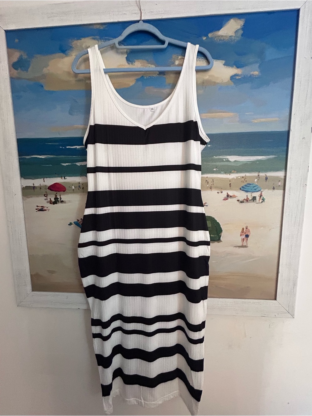 Sleeveless Black & White Striped Tank Dress